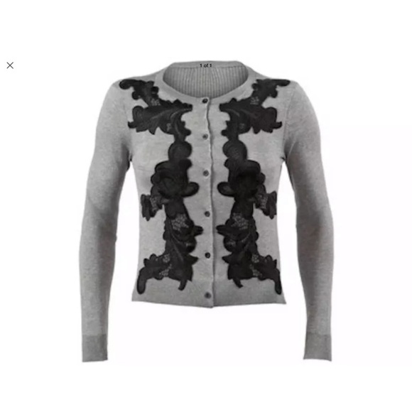 Cabi Cardigan with Black Lace Appliqué - Picture 2 of 3